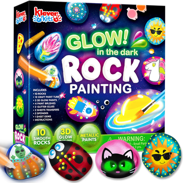 Rock Painting Kit- Glow in The Dark Rock Kit, Arts and Crafts for Kids Ages 6-12, Art Supplies Toy , Kids Craft Paint Kits, Arts & Crafts for Boys