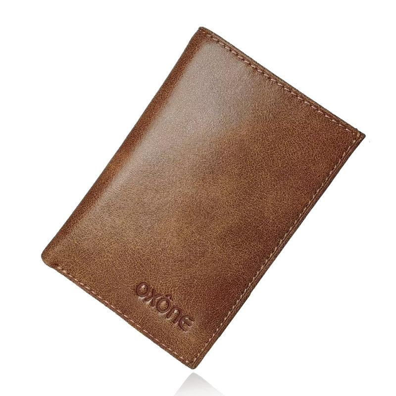 Slim RFID Blocking Genuine Leather Bifold Wallet, Front Pocket Minimalist Card Holder for Men & Women (Vintage Tan)