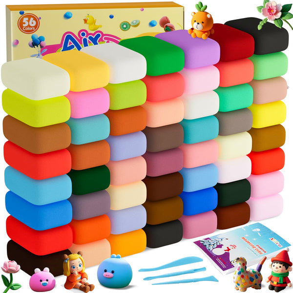 Air Dry Clay Kit,56 Colors Modeling Magic Clay for Kids,DIY Classroom Bulk Starter Sculpting Kit, Soft & Ultra Light, Art and Crafts Party Favors