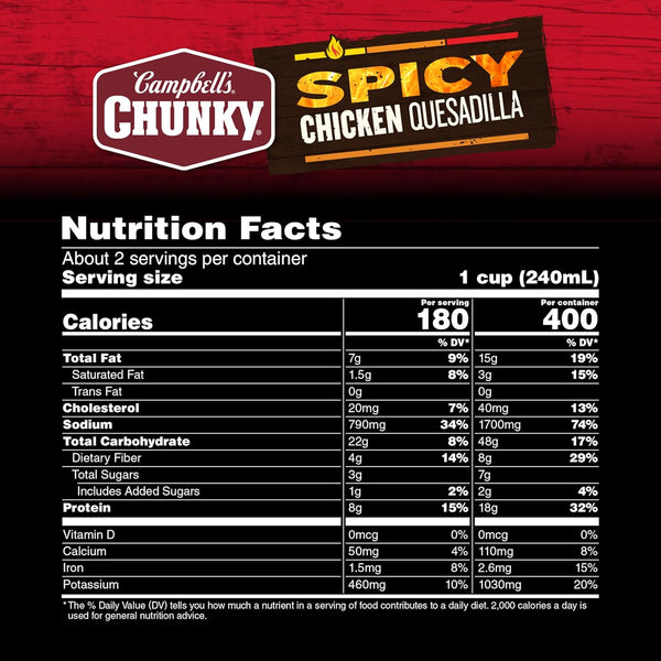 Campbell'S Chunky Soup, Spicy Chicken Quesadilla Soup, 18.8 Oz Can