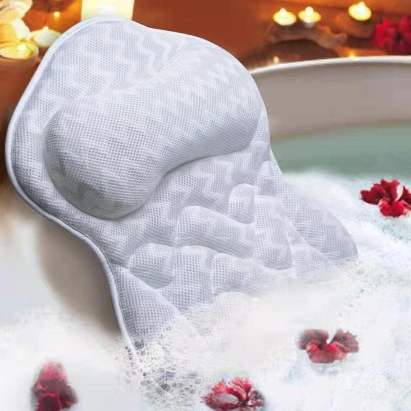 Bath Pillow, Tub Pillow for Bathtub Support Neck,Head and Back with Strong Non-Slip Suction Cups and Comfortabl 3D Airmesh Bath Pillow for Men and Women