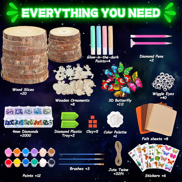 Arts and Crafts for Kids Ages 8-12, Glow in the Dark Wooden Painting Kits, Art & Craft Set Birthday Gift for Boys Girls Ages 6 7 8 9 10 11 12