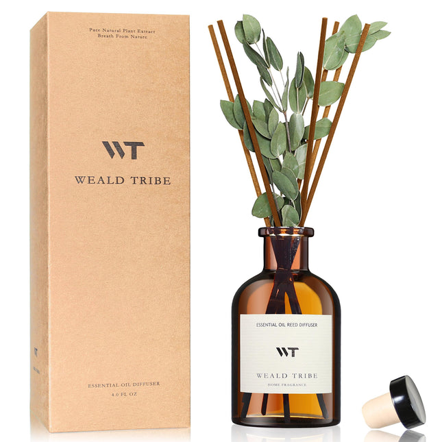 WEALD TRIBE Flower Reed Diffuser Set Eucalyptus & Lavender Scent for Bathroom Accessories Shelf Decor & Air Fresheners, 