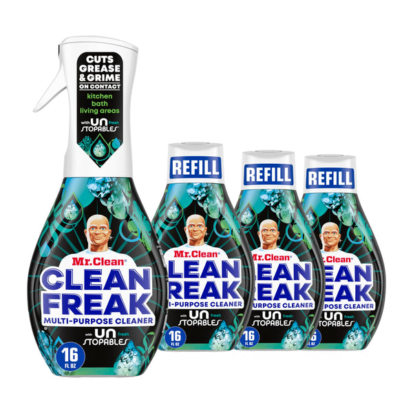 Mr. Clean Clean Freak Multi Surface Cleaning Spray, Deep Cleaning Mist Starter Kit and Refill Bundle, Unstopables Fresh Scent, 64 Fl Oz