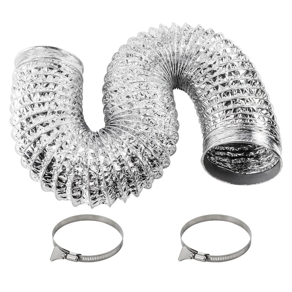 Funmit 4 Inch 10 Feet Flexible Adjustable Aluminum Dryer Vent Hose with 2 Metal Duct Clamp, PVC Tube Compatible with Most Dryers
