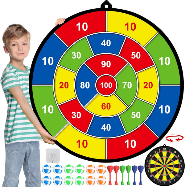 Large Dart Board for Kids, Kids Double-Sided Dart Board with Sticky Balls and Darts, Indoor/Outdoor Sport Fun Party Play Game Toys, Gifts for 3 4