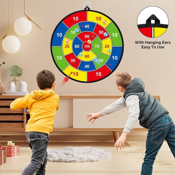 Large Dart Board for Kids, Kids Double-Sided Dart Board with Sticky Balls and Darts, Indoor/Outdoor Sport Fun Party Play Game Toys, Gifts for 3 4