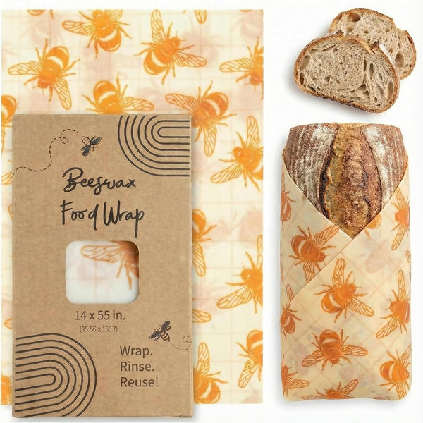 XXL Reusable Beeswax Wrap Roll 14 X 55 in | Cut to Size Beeswax Wraps for Food | Fold into Bread Bags | Cute Food Wraps | Gift Reusable Wrap