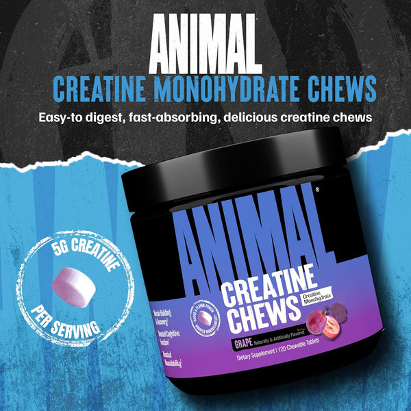 Animal Creatine Chews Tablets - Enhanced Creatine Monohydrate with Astragin to Improve Absorption, Sea Salt for Added Pumps, Delicious and