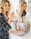 BAGSMART Travel Toiletry Bag, Puffy Large Toiletry Bag for Women, Lightweight Cosmetic Makeup Bag Organizer with Handle for Traveling,