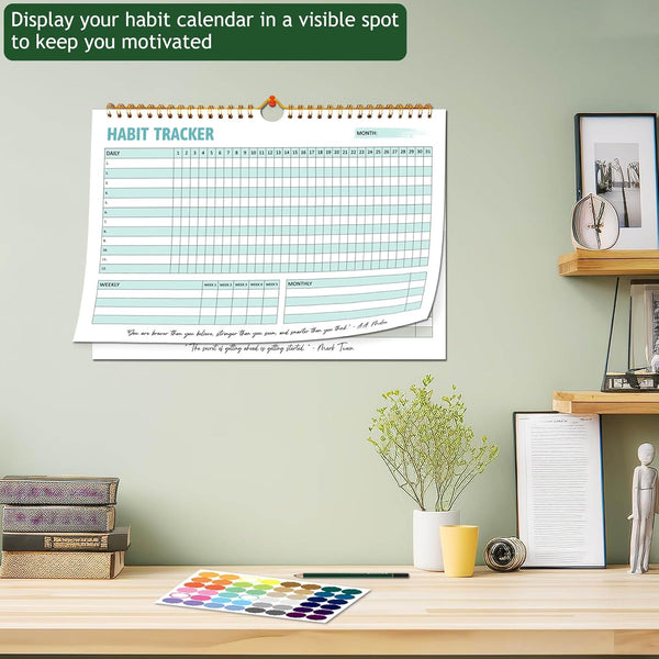 Habit Tracker Calendar, Daily Weekly Goal and Habit Tracker Journal, 12 Months Undated Habits Tracker Planner with Spiral Binding, Boost