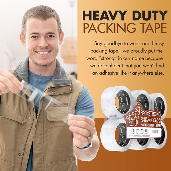 Industrial Grade Clear Packing Tape 12 Rolls - Extra Long 110 Yards per Roll - 2" Wide X 2.7 Mil Thick, Acrylic Adhesive Heavy Duty Tape for Box