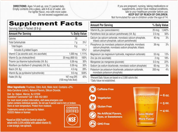 Emergen-C 1000Mg Vitamin C Powder for Daily Immune Support Caffeine Free Vitamin C Supplements with Zinc and Manganese, B Vitamins and