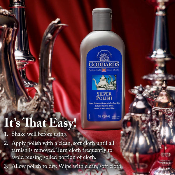 Goddard'S Silver Polish for Sterling Silver and Silver Plate, Liquid Cleaner and Polish for Silver Jewelry, Silverware, and Antiques - All-In-One