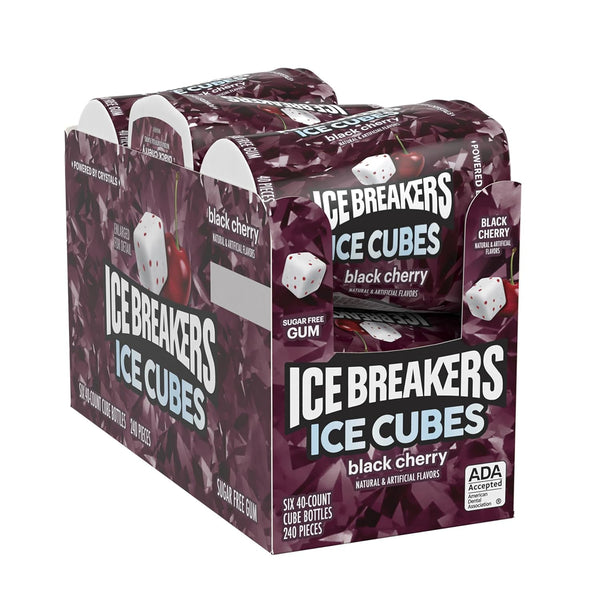 Ice Breakers Ice Cubes Black Cherry Sugar Free Chewing Gum Bottles, 3.24 Oz (6 Count, 40 Pieces)