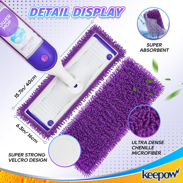 KEEPOW Power Mop Refill Pads for Swiffer, Power Mop Pads for Swiffer Power Mop Wood Floor Cleaning, Microfiber Power Mop Reusable Pads for