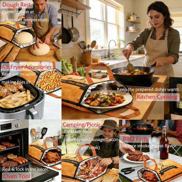 BBQ Blanket for Resting Meat,Smoker Accessories Meat Insulated Blanket, Reusable Grilling Meat Resting Bag with Wide Mouth for Large Brisket/Pork