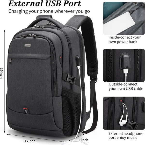 DUSLANG 17 Inch Laptop Backpack for Travel Water Resistant College Backpack for Men/Women Laptop Bag with USB Charging Port and Clear Cosmetic