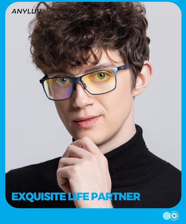 ANYLUV Blue Light Glasses Men/Women, Al-Mg Metal Computer Blue Light Blocking Glasses, Relieve Eyestrain and Eye Protect