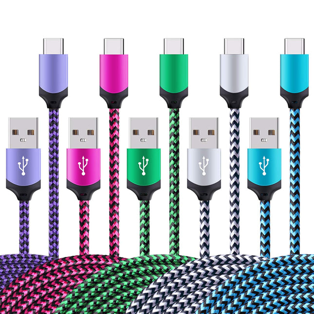 Type C Charger,5Pack Premium 6FT Braided USB a to USB C Cable Android Charger Cord Fast Charger for Samsung Galaxy S23 U