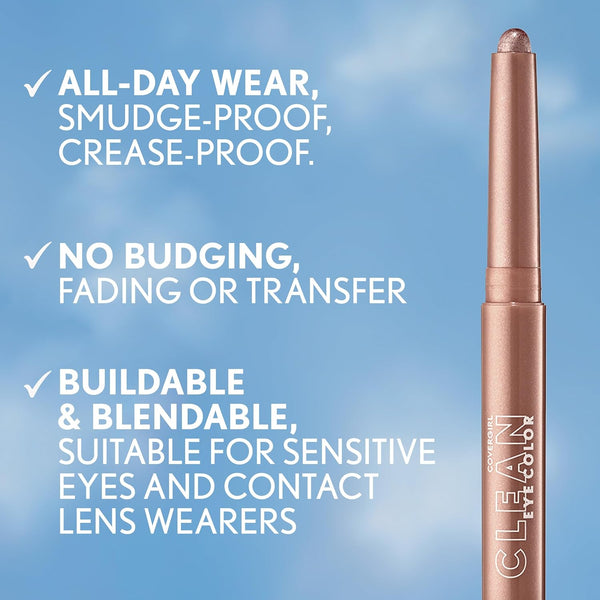 Covergirl Clean Eye Color, Bronze Glow, Eyeshadow Sticks, Ultra Creamy Formula, Lightweight, Buildable Formula, Lasts All Day, Smudge-Proof, 0.05Oz