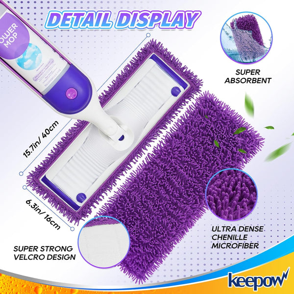KEEPOW 8 Pack Reusable Pads for Swiffer Power Mop, Refill Pads for Swiffer Power Mop Wood Floor Cleaning, Microfiber Mop Pads for Hardwood Floors