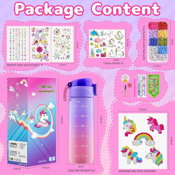 Gifts for Girls 4-12, Decorate Your Own Water Bottle Kits for Girls, Unicorn Diamond Painting Toys & Friendship Bracelet Kit, Fun Arts Crafts for