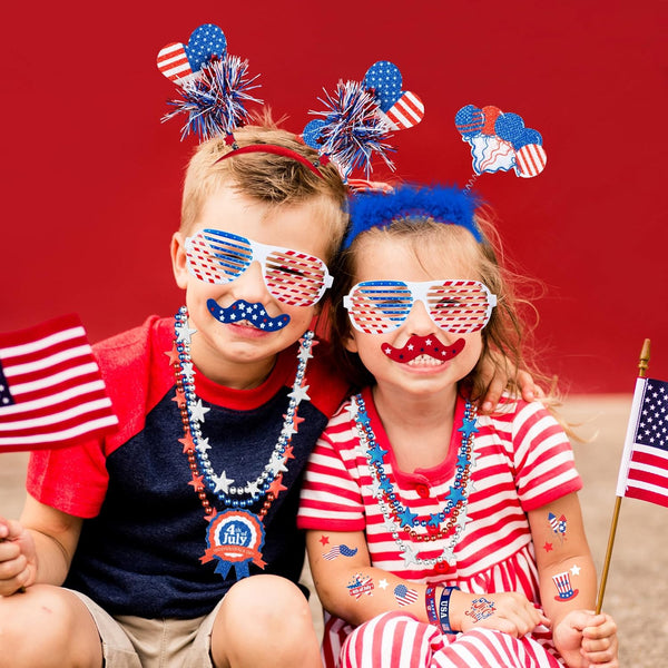 4Th of July Party Favors Set, Fourth of July Decorations 158 Pcs Accessories Includes Slap Bracelets, Necklaces, USA Flags, Tattoos, Wristbands,