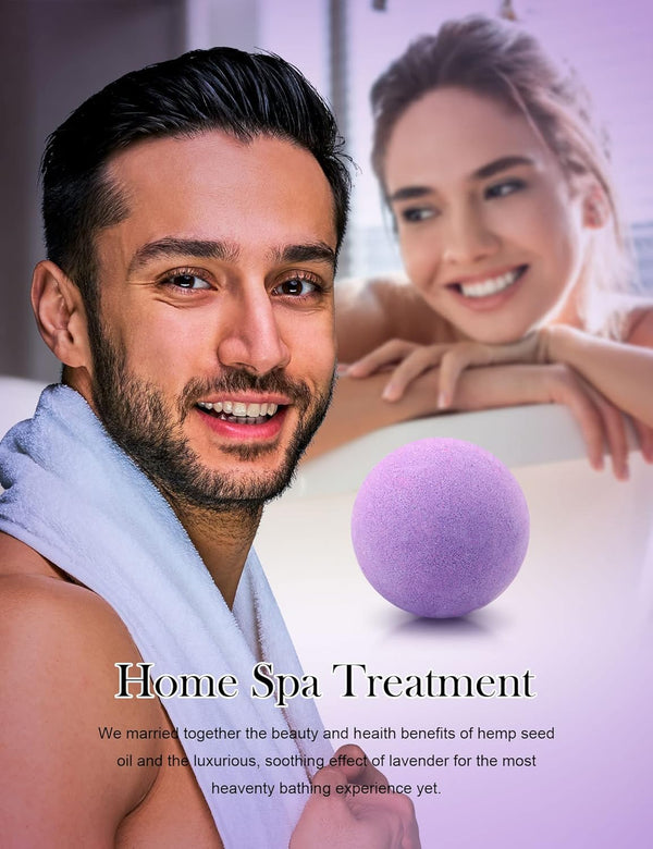 Bath Bombs,2 Pack Fizzy Spa Gift Natural Hemp Oil Extract and Lavender Essential Oils Bath for Moisturizing Dry Skin,Relaxing,Bubble Bath for