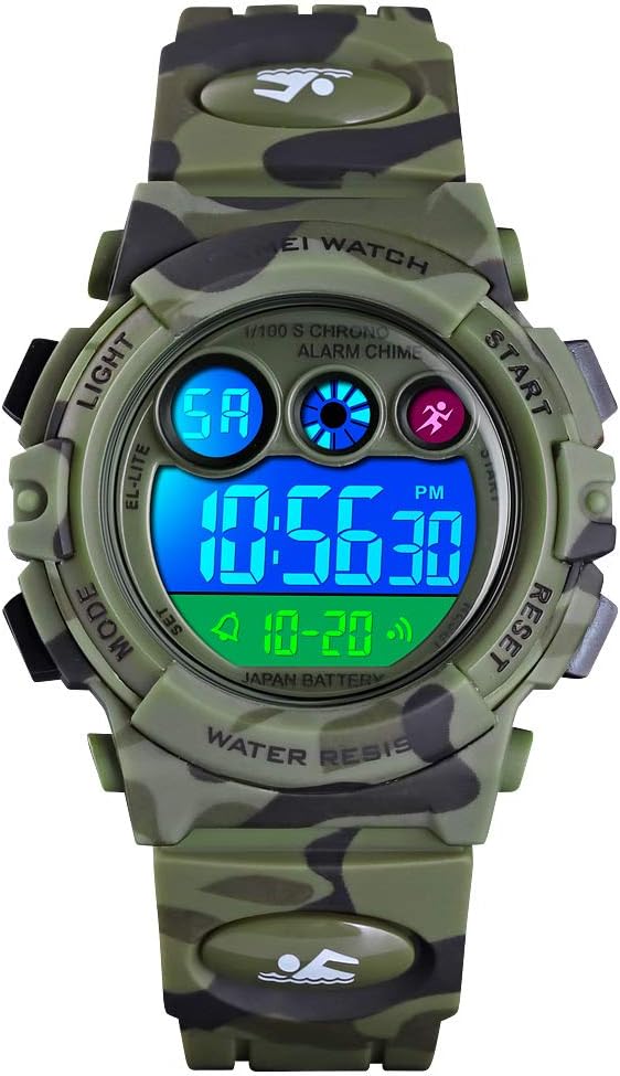 Cofuo Kids Digital Sport Watch for Boys Girls, Kid Waterproof Electronic Multi Function Casual Outdoor Watches, 7 Colorful LED Luminous Alarm