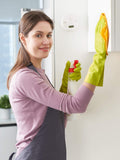 LANON 3 Pairs Wahoo Skin-Friendly Cleaning Gloves, Dishwashing Kitchen Gloves with Cotton Flocked Liner, Reusable, Non-Slip, Bud Tender, Medium