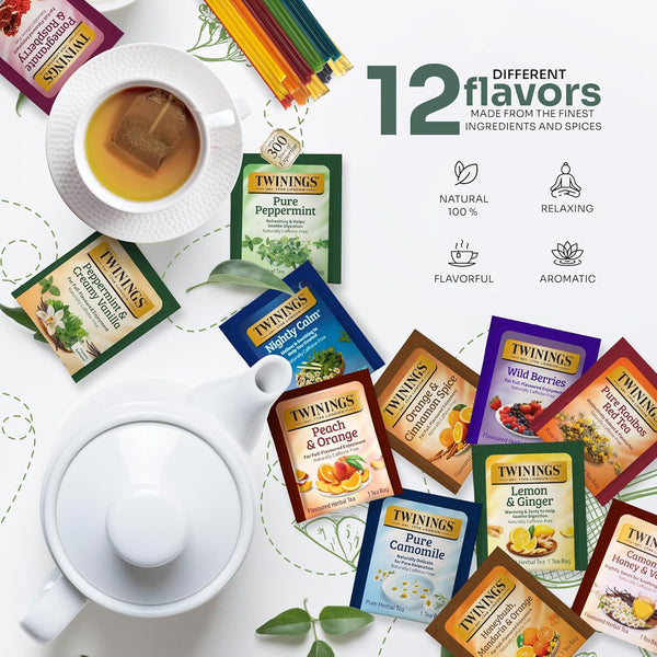 Tea Bunch Twinings 48 Tea Bags Herbal Variety Pack â 12 Herbal Flavors with 20 Honey Sticks, Perfect Tea Gift Set for Any Occasion