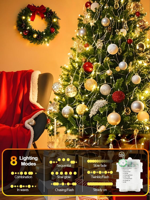 4 Pack 100 LED Fairy Lights Battery Operated with Remote, 33FT Waterproof Twinkle Lights with Timer & 8 Modes, Fairy String Light Outdoor Indoor