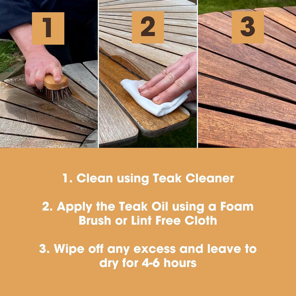 Furniture Clinic Teak Oil | Wood Oil Protects & Cleans Outdoor & Indoor Furniture, Boats, Shower Benches | Restore & Protect Wood, Prevent Drying