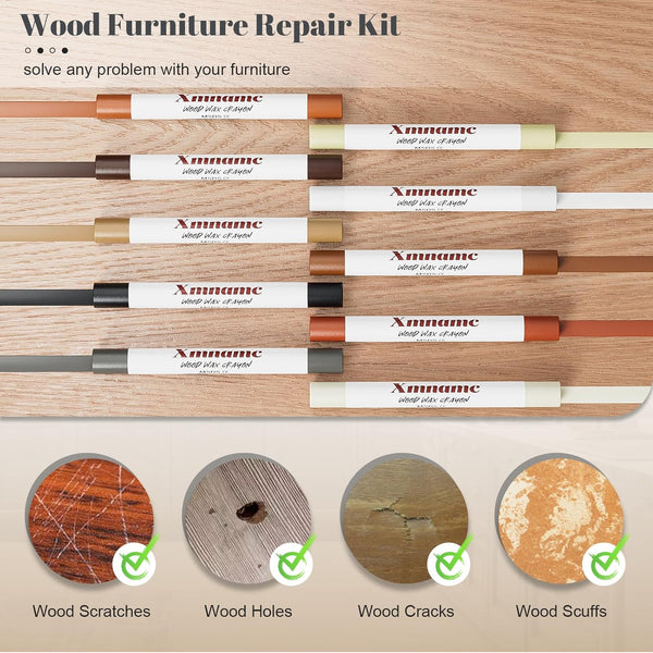 Wood Furniture Repair Kit - Set of 21 Furniture Markers Wood Filler Sticks Wood Scratch Repair Kit Remove Any Scratches, Scuffs, Cracks and Nail