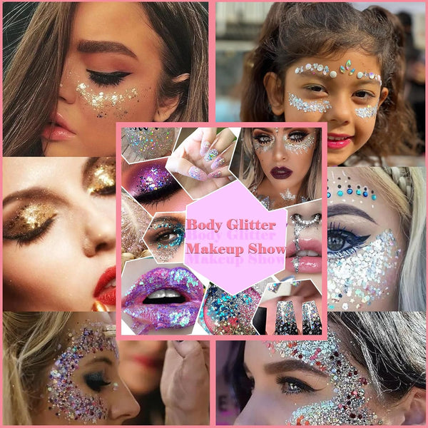 Body Glitter Face Glitter Gel: Singer Concerts Disco Festival Rave Accessories Face Glitter Makeup 150Ml Chunky Sequins Mermaid Face Body Hair