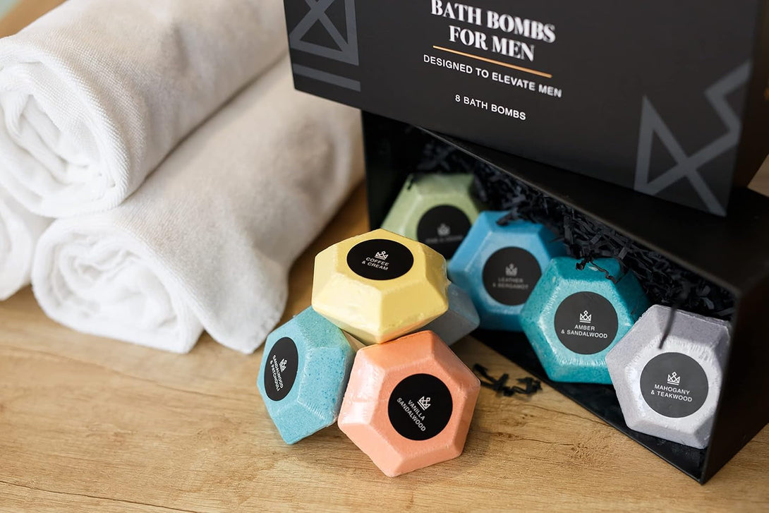 Bath Bombs for Men, Diamond Shape, Gifts for Men, 8 Large 5Oz Bombs, 100% Natural Products & Essential Oils, Soak In, Bubble Bath