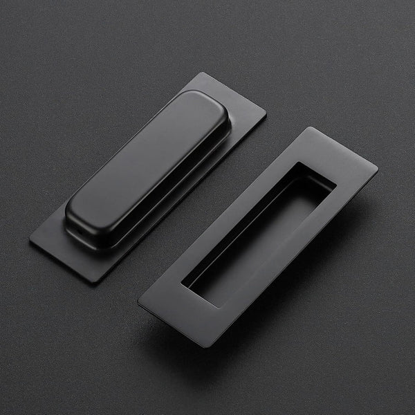 Ravinte 4 Pack Black Sliding Closet Door Handles Black Flush Pulls 4.72In Length Recessed Finger Pulls for Sliding Barn Door Sqaure Cabinet Pulls