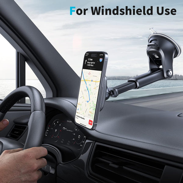 Apps2Car Magnetic Phone Mount, Dashboard Windshield Suction Cup Car Phone Holder Phone Mount with 6 Strong Magnets, Adjustable Telescopic Arm,