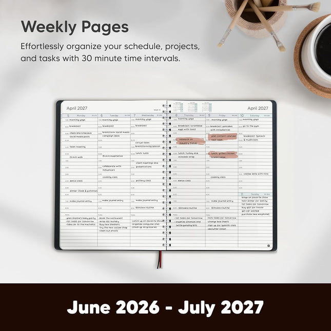 Academic Planner 2026-2027 - Hourly 2026-2027 Planner Weekly and Monthly - Appointment Book with Flexible Cover, Twin-Wi