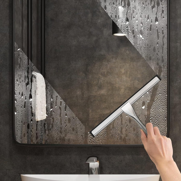 All-Purpose Stainless Steel Shower Squeegee for Shower Glass Door with 2 Adhesive Hooks, Bathroom Cleaner Tool Household Window Mirror Squeegee ,