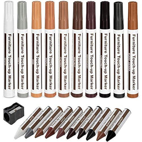 Furniture Markers Touch Up,Wood Filler Floor Scratch Repair Kits,Set of 21-Markers and Wax Sticks with Sharpener Kit for Funiture Repair,Floor