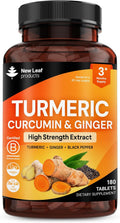 Turmeric Tablets with Black Pepper & Ginger - Curcumin - 180 Turmeric and Black Pepper Tablets (3 Month) High Strength Active Turmeric Supplements