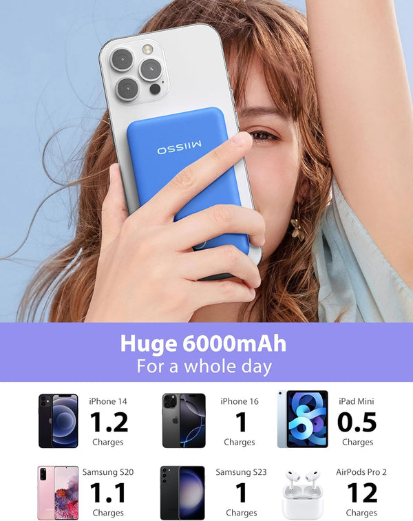 6000Mah Ultra Slim Built in Cables Power Bank, Card Size Built in USB C Cords Battery Pack Portable Charger for Phones, 3 Output External Battery
