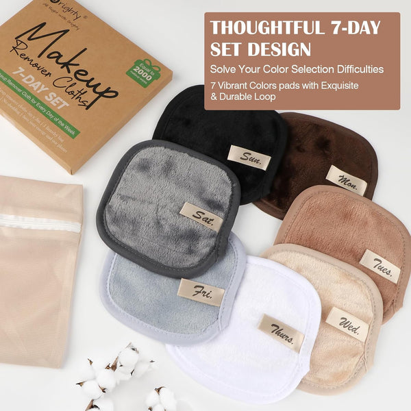Orighty Makeup Remover Cloths 7-Day Set, Premium & Reusable Makeup Remover Pads, Erase Make-Up with Just Water, Make-Up Set for Eyes, Lips,