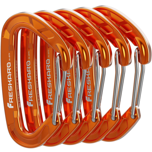Freskaro 5Pcs Nano Carabiner Clips, 8Kn 1798Lbs, Small Sturdy, Reliable Time-Tested Strong Spring Wiregate, Mini Size 2.37Inch, Choice of 5Colors