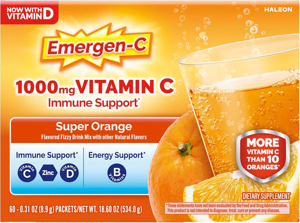 Emergen-C 1000Mg Vitamin C Powder for Daily Immune Support Caffeine Free Vitamin C Supplements with Zinc and Manganese, B Vitamins and