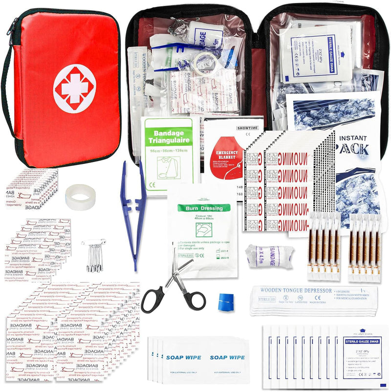 Travel-First Aid-Kit Car-Home 300PCS Survival-Kit Outdoor-Adventure - Small Portable Red Emergency Essential Sets Office Hiking Camping Business