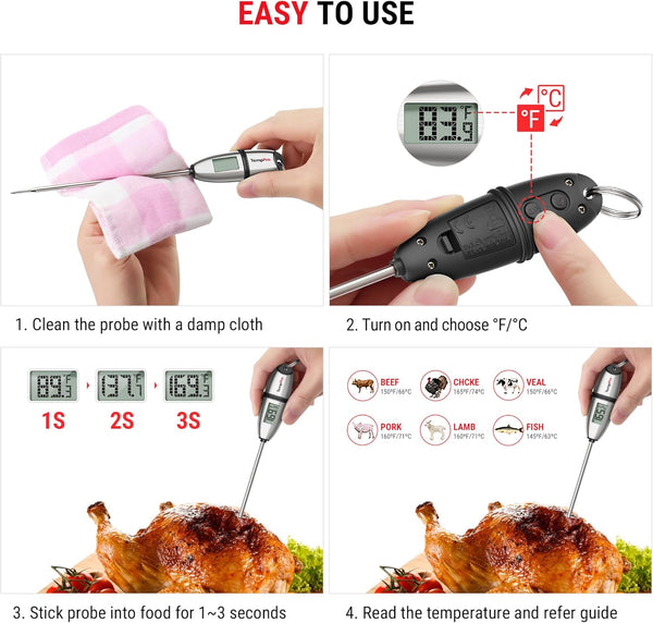 Thermopro TP02S Digital Food Thermometer for Cooking Bread Baking Sourdough Liquids, Meat Thermometer Digital with Super Long Probe for Grill