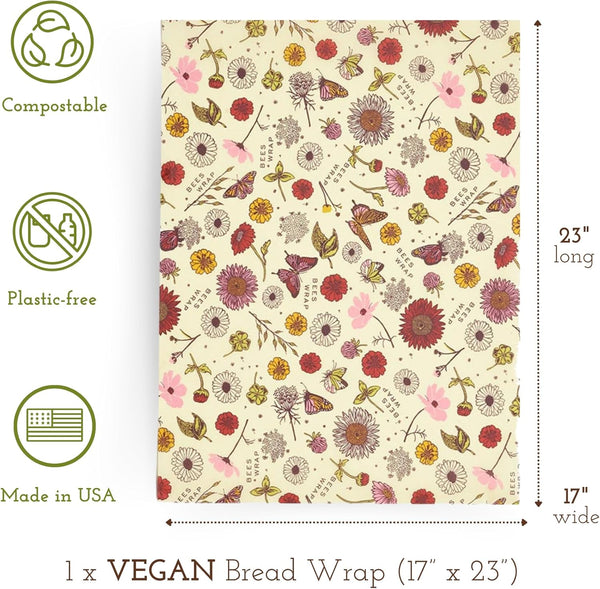 Bee's Wrap Vegan Beeswax Wraps for Bread - Beeswax Bread Wrap for Sourdough & Bread Storage - Made in USA Reusable Natural Food Wrap - Meadow